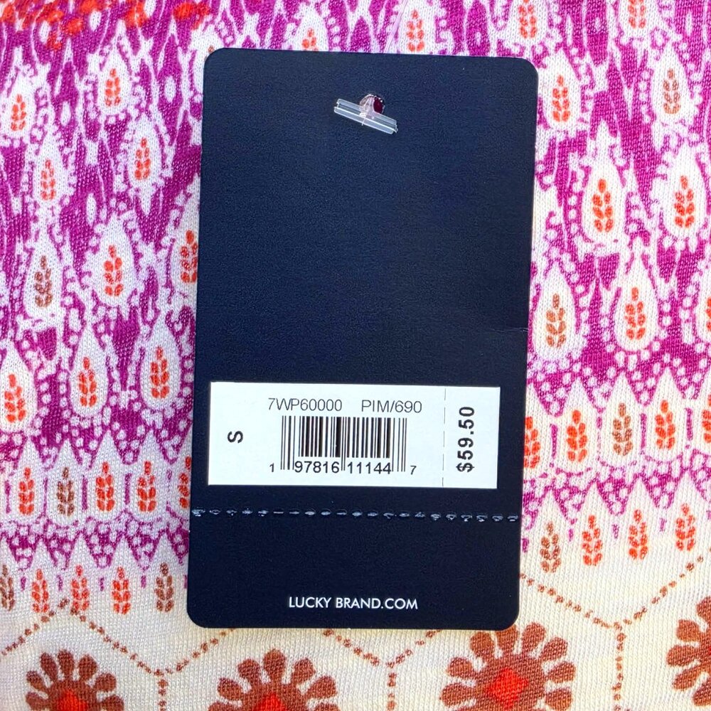 Lucky Brand Top, Purple Ivory Multi, Short Sleeve, NWT, Size S/P - Picture 10 of 11